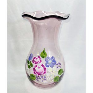 Fenton designed pale lavender vase w/ handpainted floral details